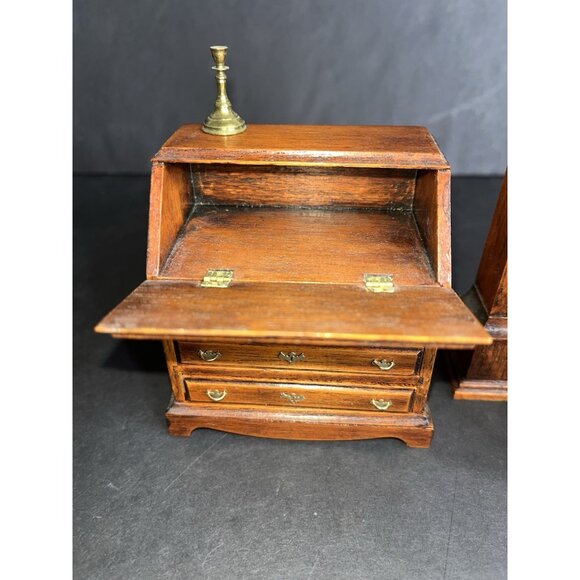 Vtg 4 Pc House of Miniatures Doll Furniture Dated Desk Dresser Bookshelf Clock - Picture 5 of 16